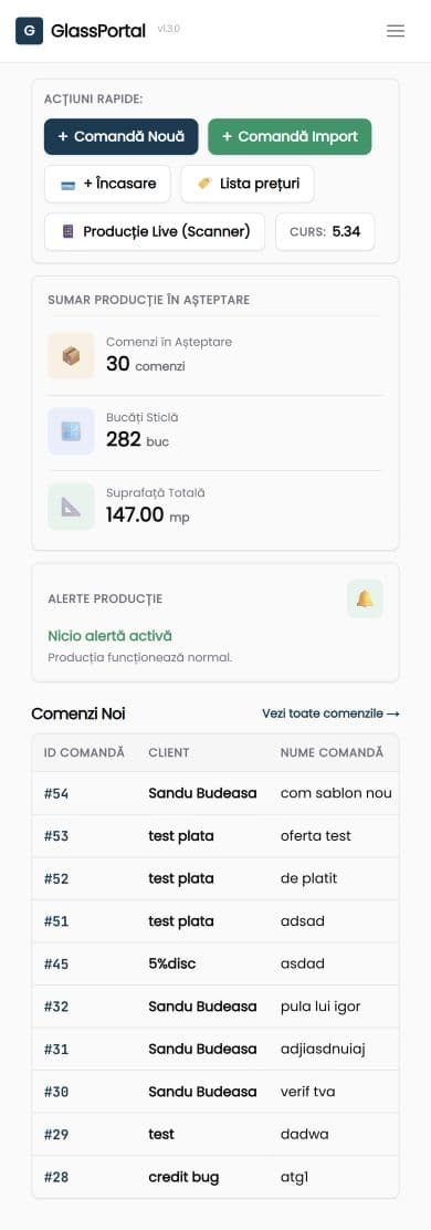 Captură din proiectul GlassPortal — versiunea mobilă